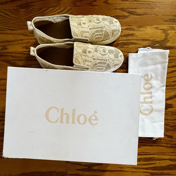 😊SOLD😊 Chloe Lauren beige Lace-covered Leather Trainers In size 41 - Picture 6 of 13